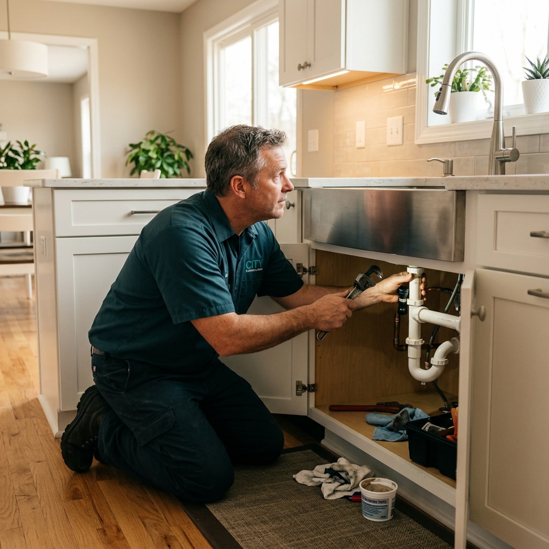 Plomero profesional trabajando